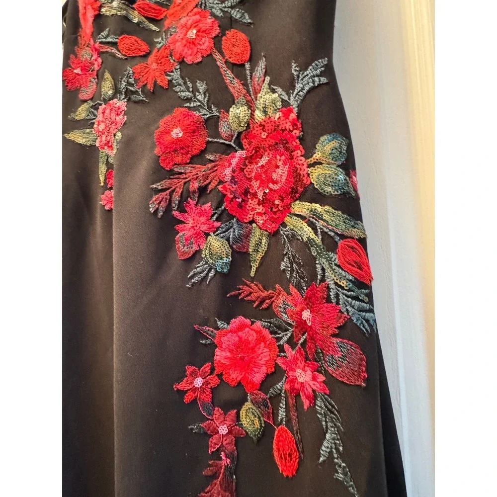 $1595 Rene‎ Ruiz Black Strapless Floral Sequin Evening Gown Maxi Dress Sz 4